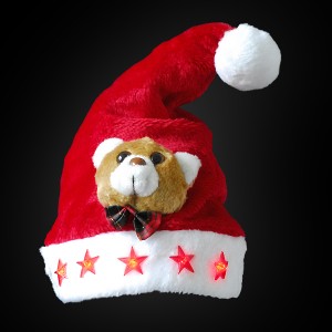 Plush Santa Hat "With Bear And 5 Stars"