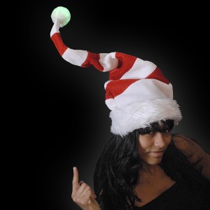 Santa Hat Red/White Curled With Rainbow Pompom